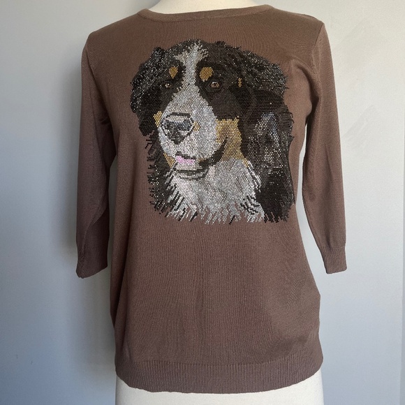 Glenfield Italy Crystal Rhinestone Jeweled Bernese Mountain Dog Animal Top Shirt - Picture 1 of 12